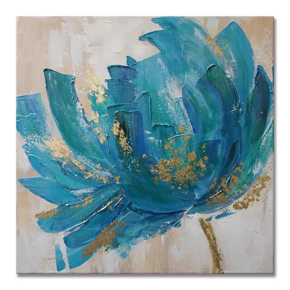 100% handmade Blue & Gold Flower I 28x28Inch (70x70cm)
