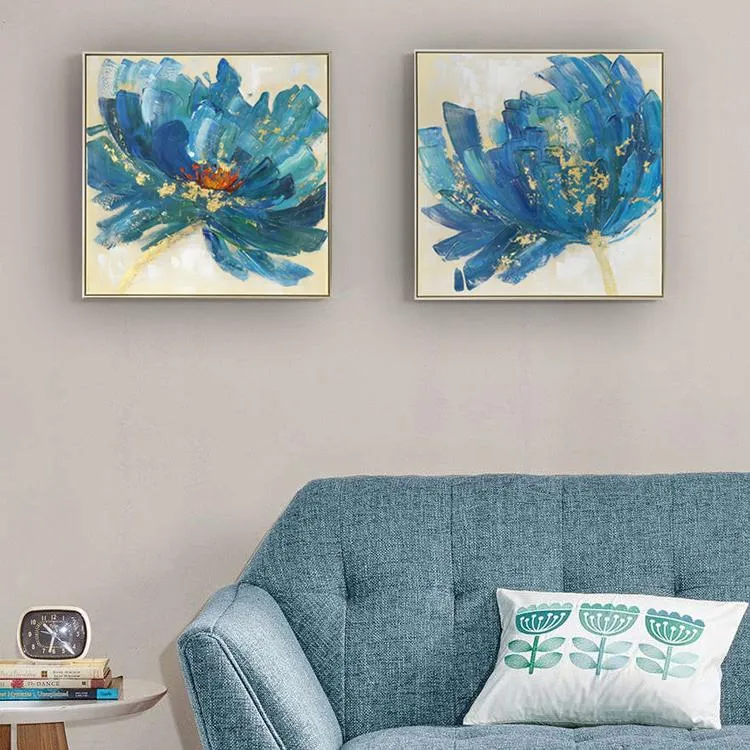 100% handmade Blue & Gold Flower I 28x28Inch (70x70cm)
