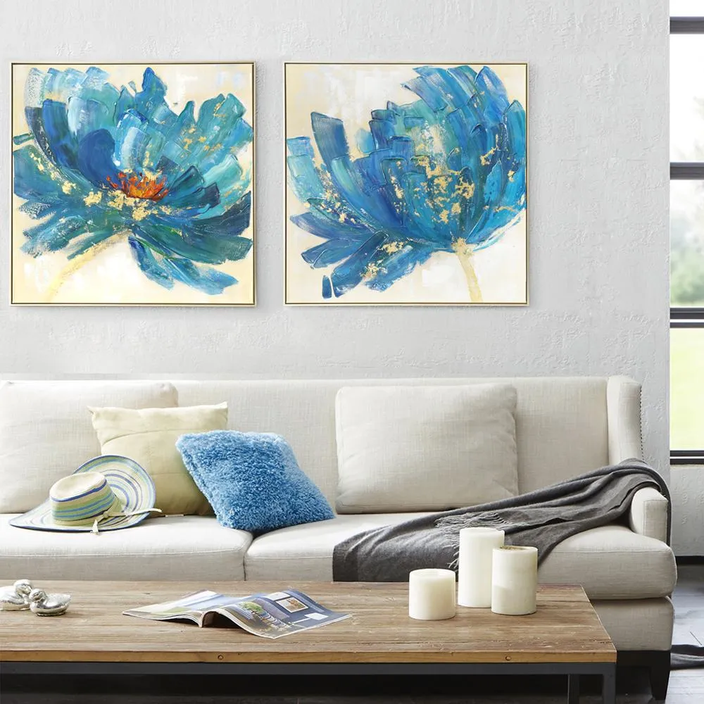 100% handmade Blue & Gold Flower I 28x28Inch (70x70cm)