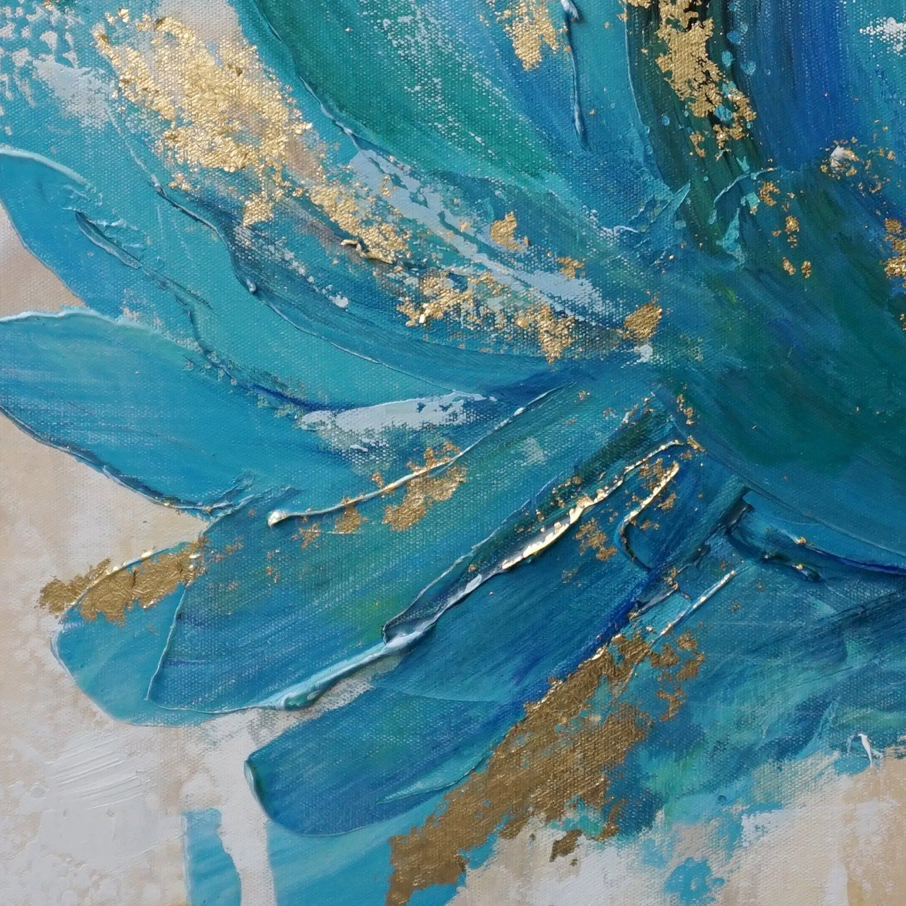 100% handmade Blue & Gold Flower I 28x28Inch (70x70cm)