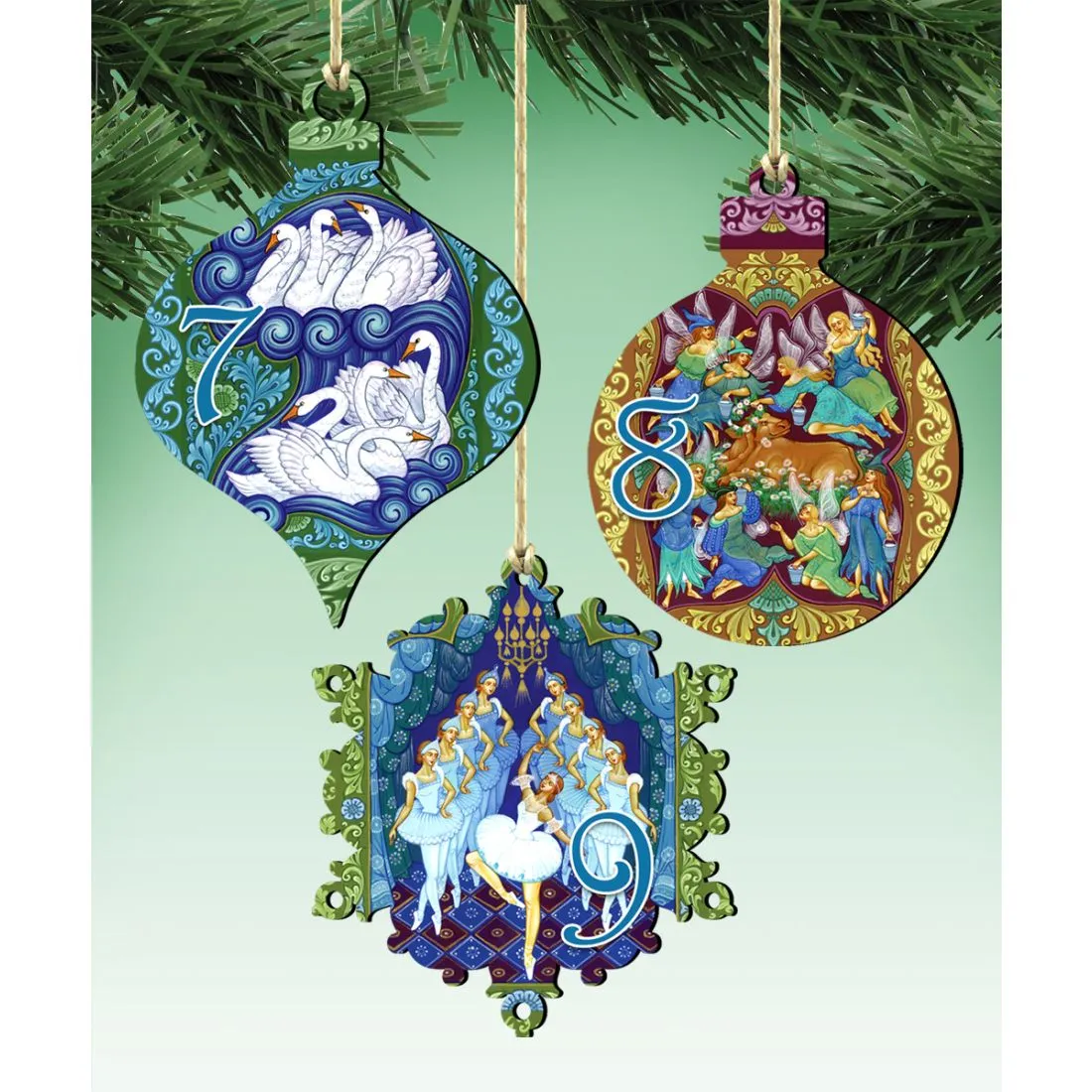12 Days of Christmas Wooden Ornament Set of 12 by G DeBrekht - Christmas Decor