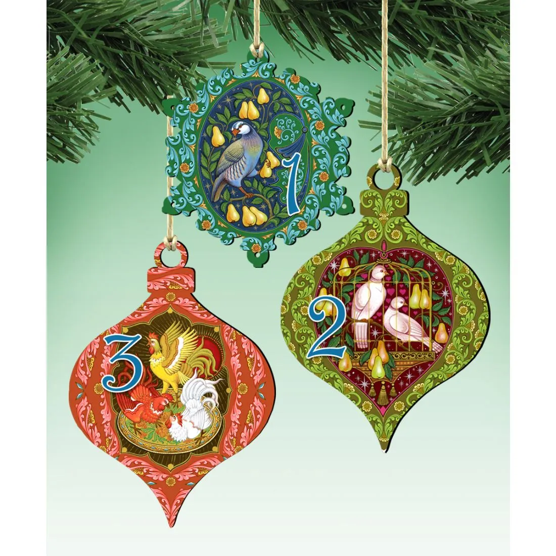 12 Days of Christmas Wooden Ornament Set of 12 by G DeBrekht - Christmas Decor