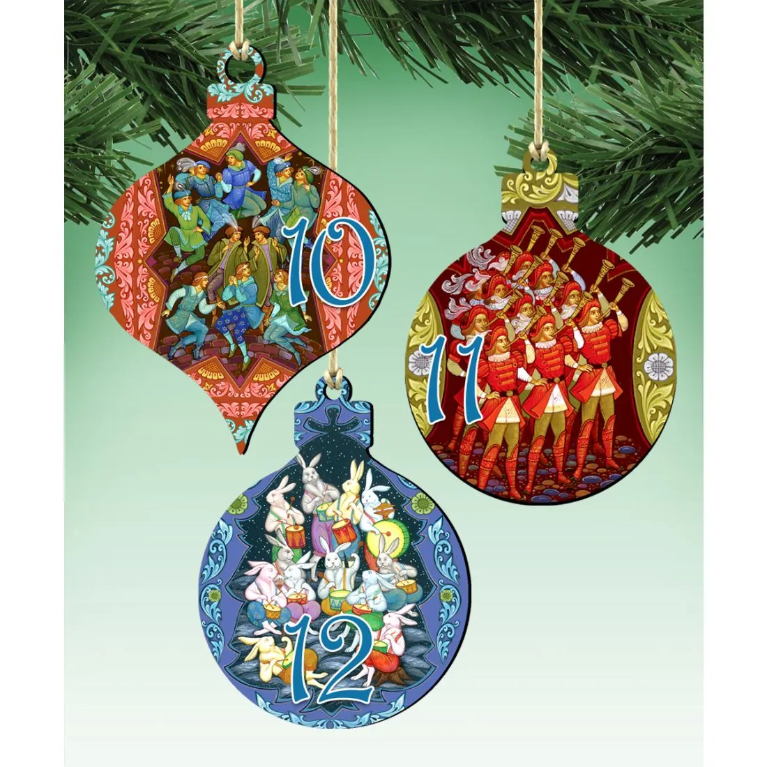 12 Days of Christmas Wooden Ornament Set of 12 by G DeBrekht - Christmas Decor