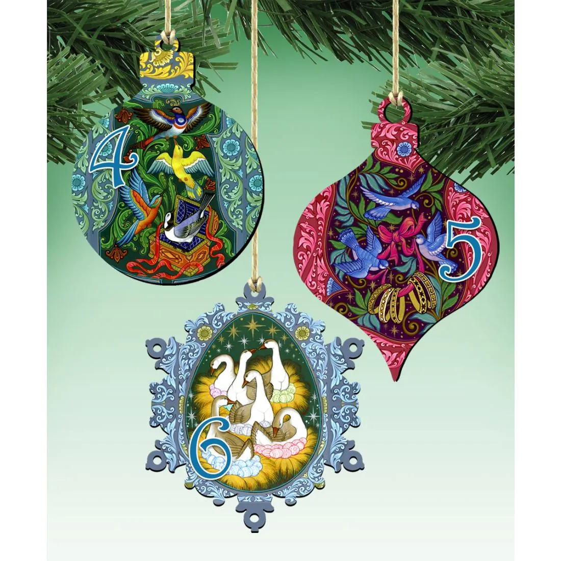 12 Days of Christmas Wooden Ornament Set of 12 by G DeBrekht - Christmas Decor