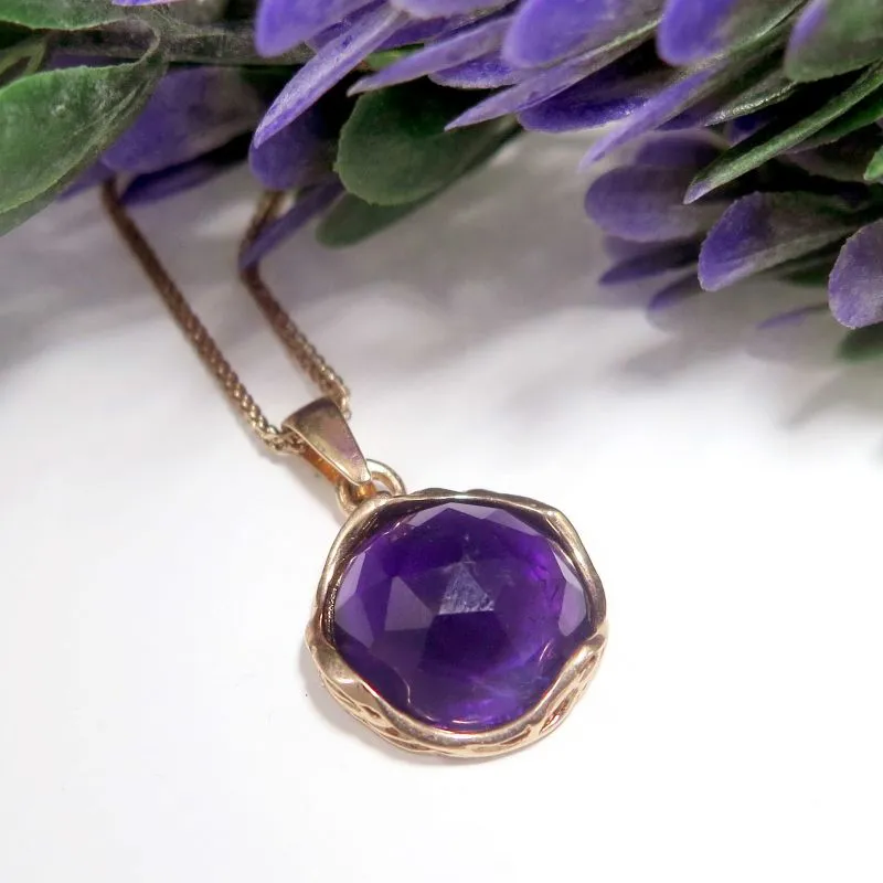 14K Rose Gold Round Purple Amethyst 12mm Pendant