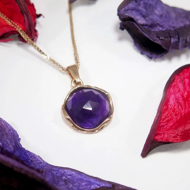 14K Rose Gold Round Purple Amethyst 12mm Pendant