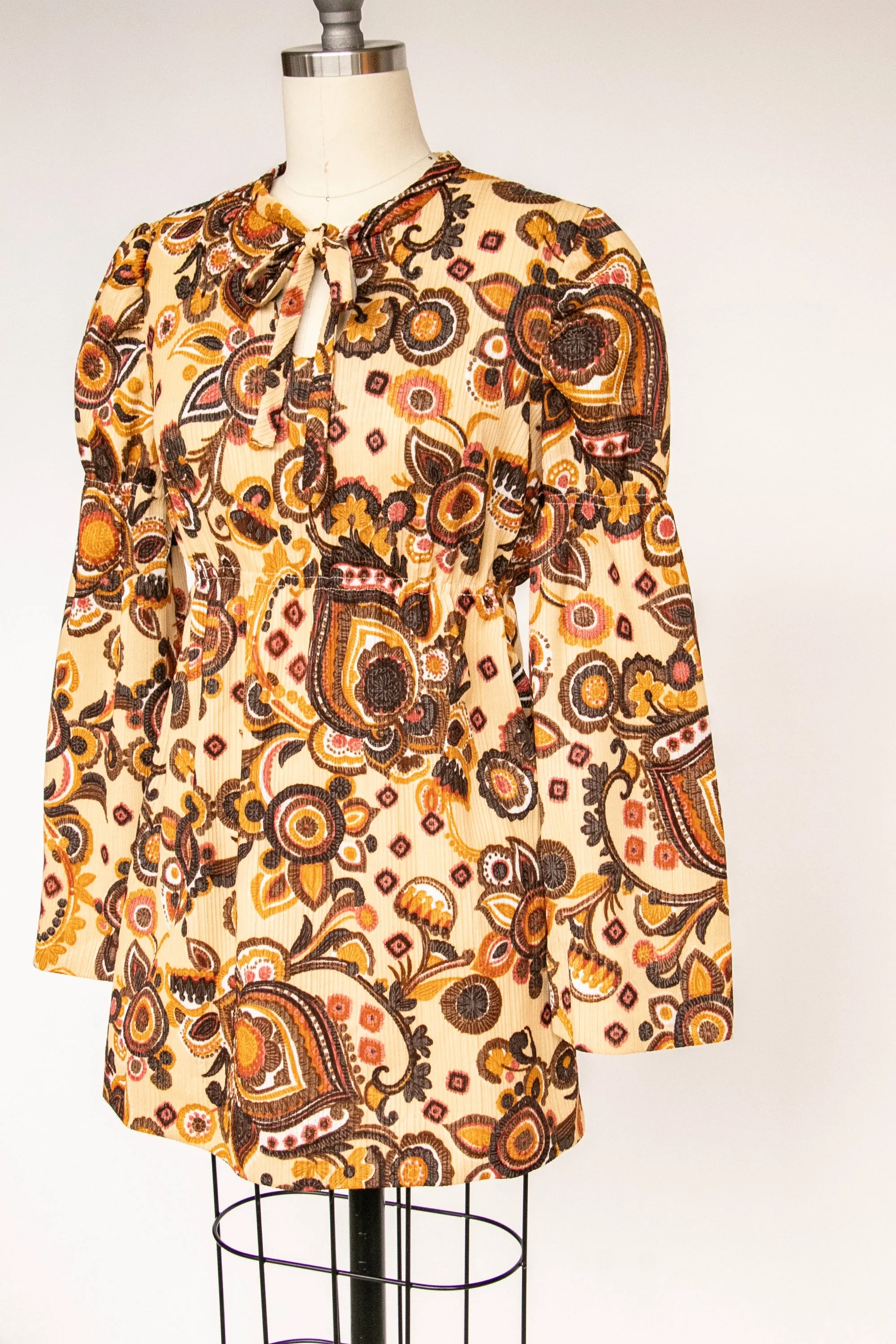 1960s Dress Floral Poly Knit Micro Mini 70s S / XS