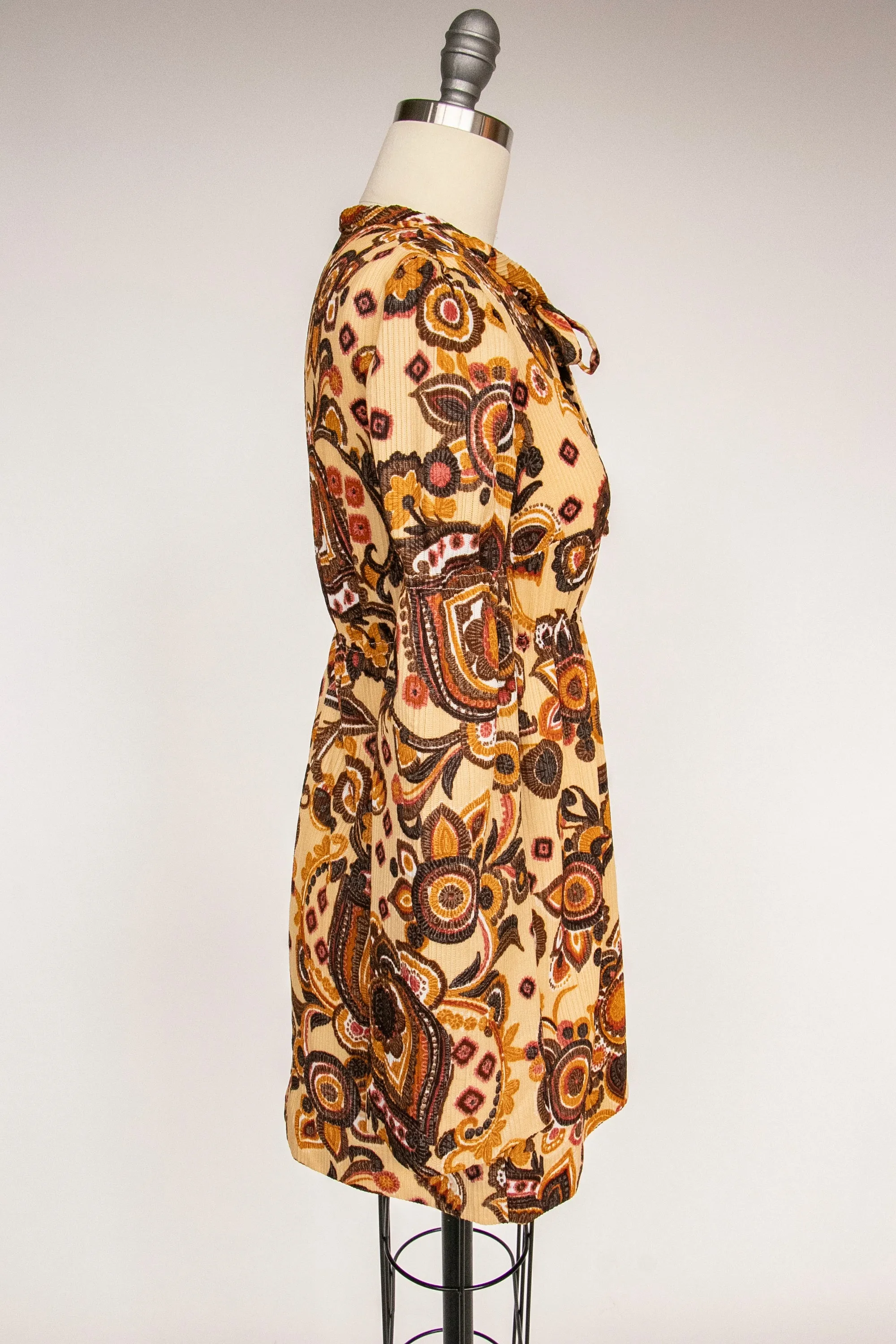 1960s Dress Floral Poly Knit Micro Mini 70s S / XS