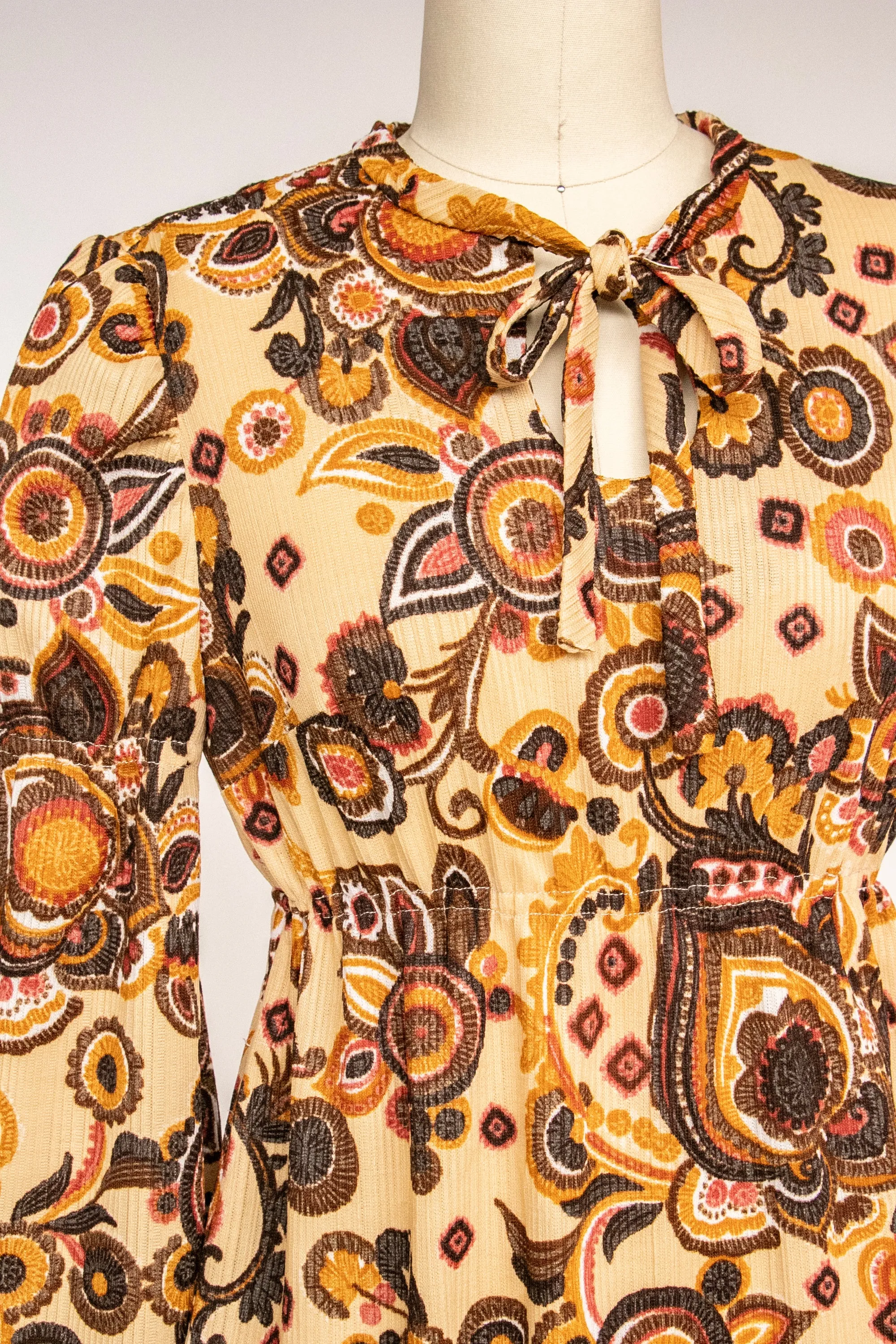 1960s Dress Floral Poly Knit Micro Mini 70s S / XS