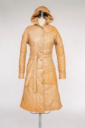 1970s Coat Deerskin Quilted Leather Finnish Jacket Hooded XS