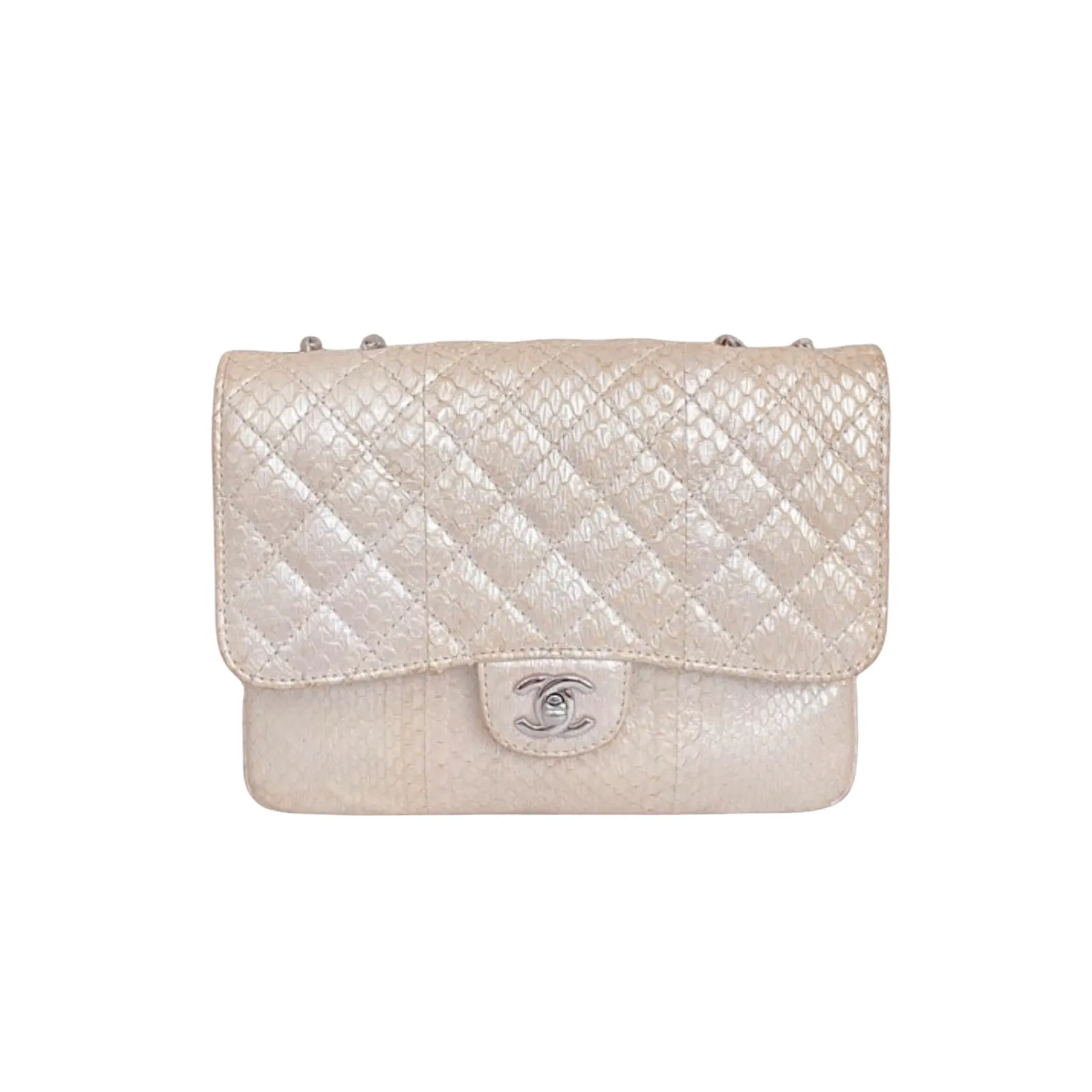 3 Accordion Flap Python Leather Beige SHW