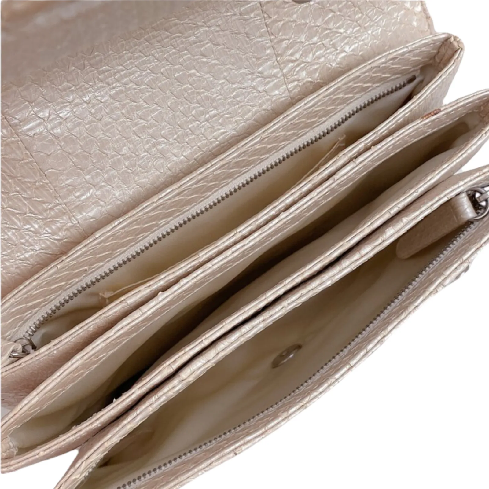 3 Accordion Flap Python Leather Beige SHW