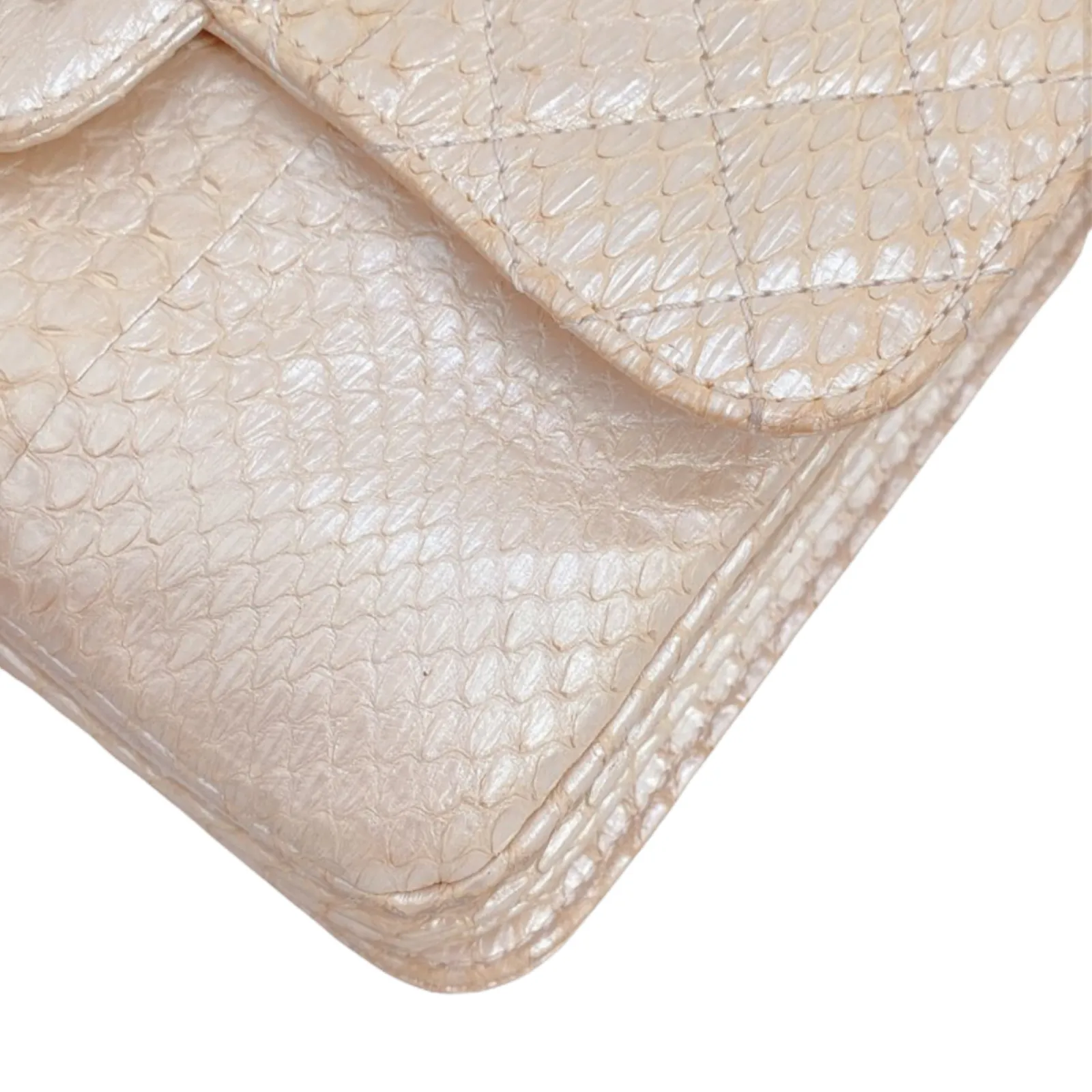 3 Accordion Flap Python Leather Beige SHW