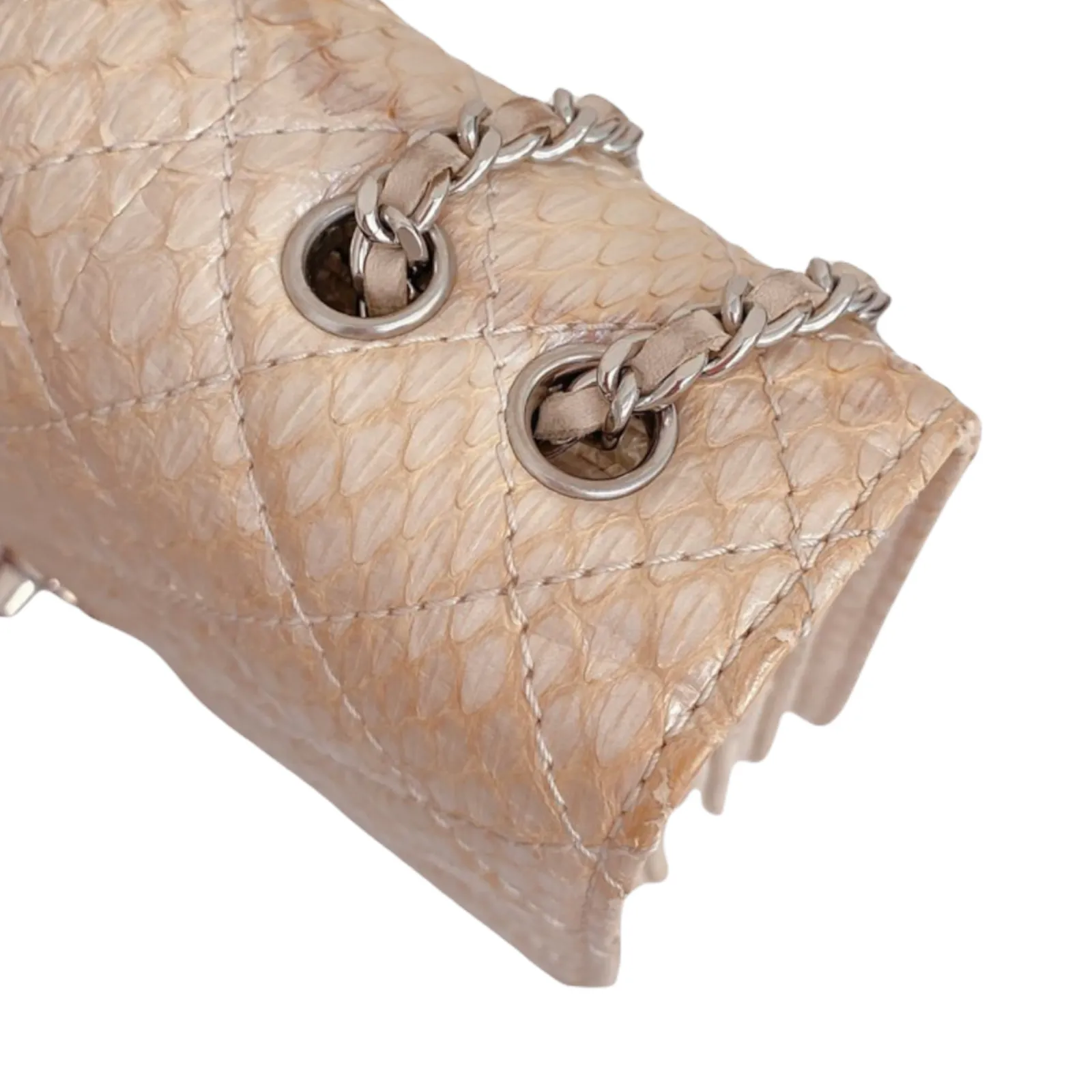 3 Accordion Flap Python Leather Beige SHW