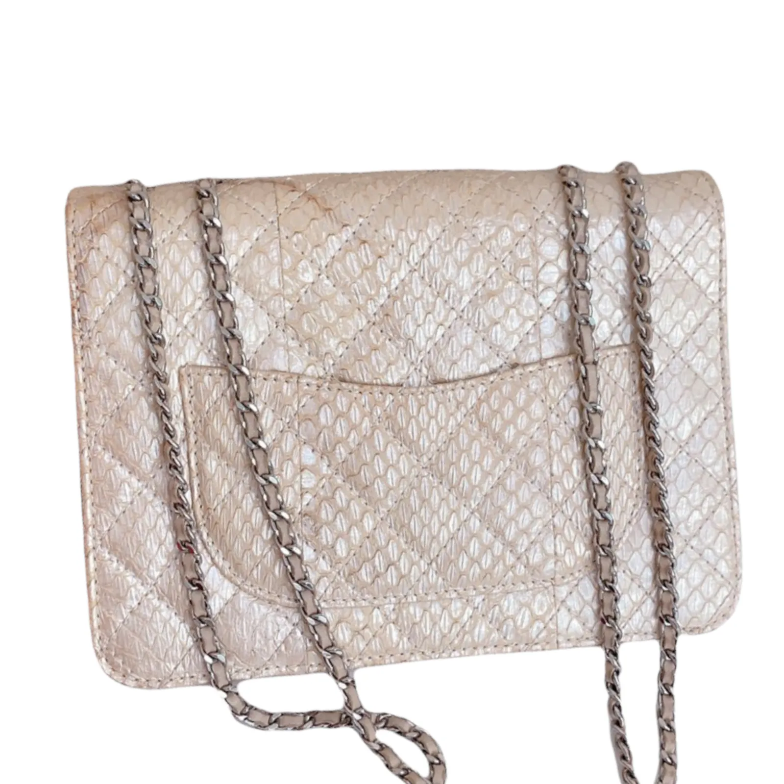 3 Accordion Flap Python Leather Beige SHW