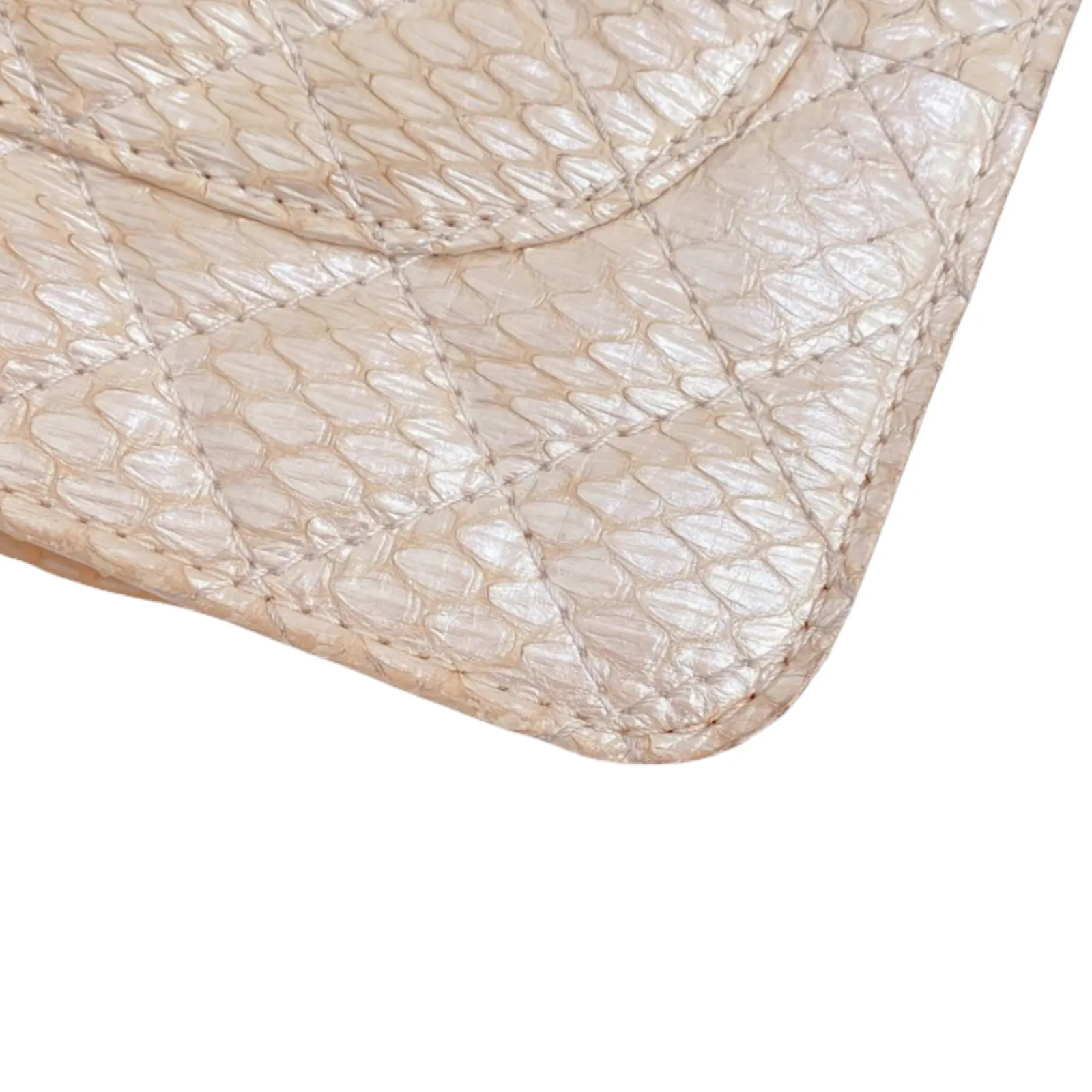 3 Accordion Flap Python Leather Beige SHW