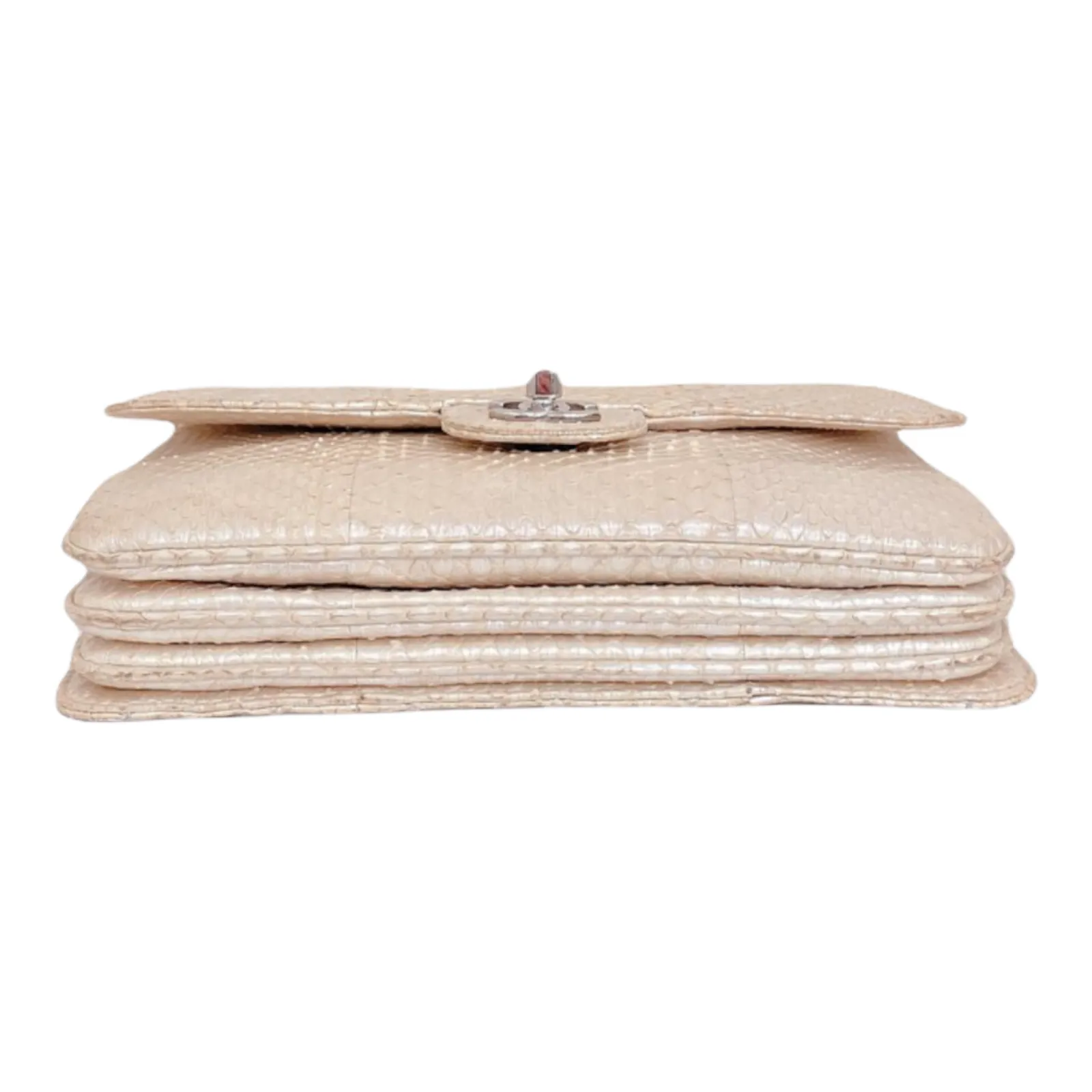 3 Accordion Flap Python Leather Beige SHW