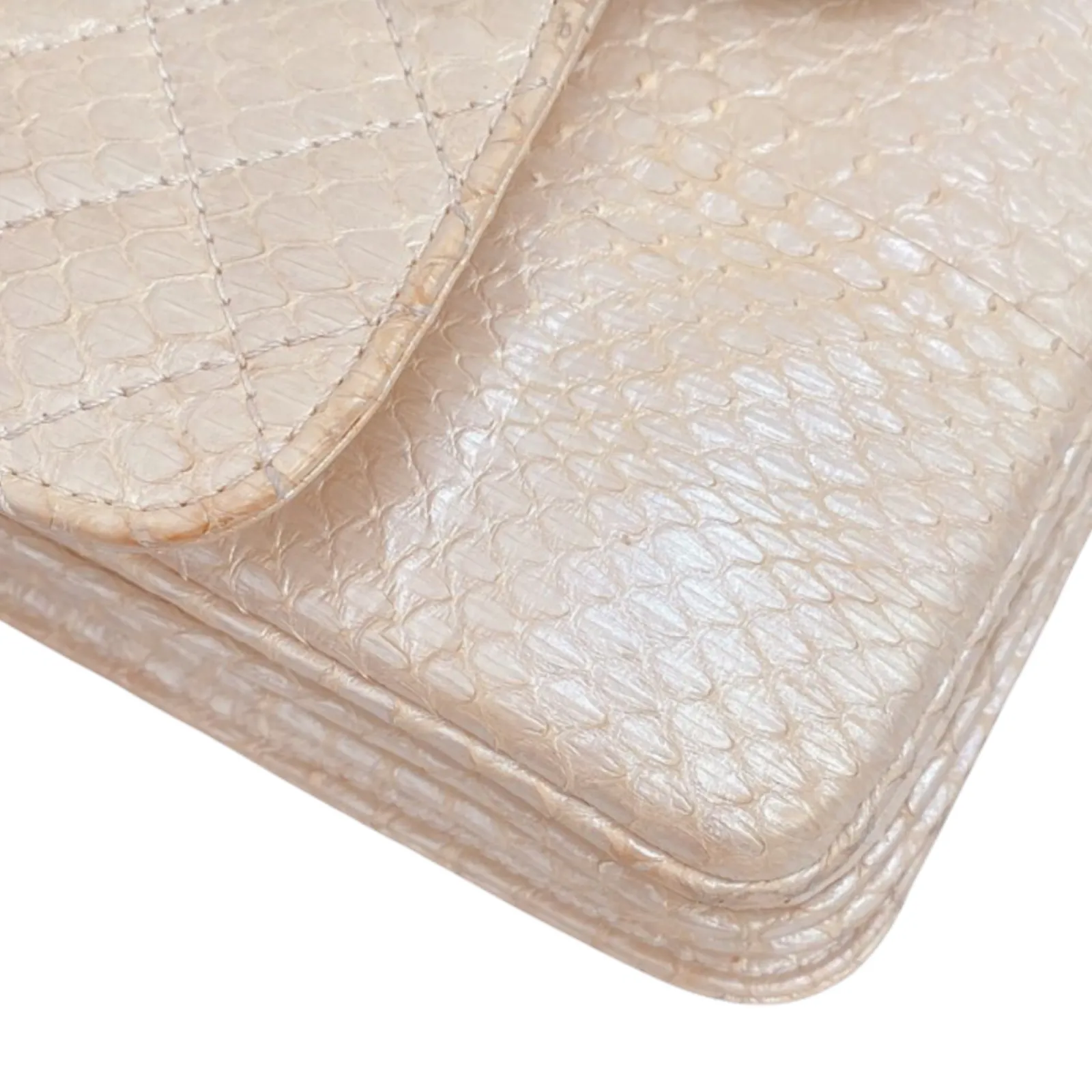 3 Accordion Flap Python Leather Beige SHW