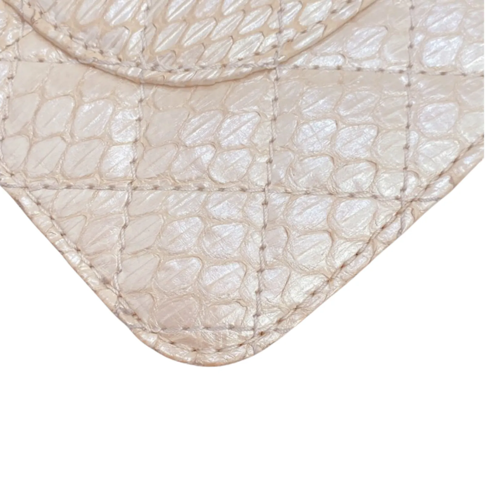 3 Accordion Flap Python Leather Beige SHW