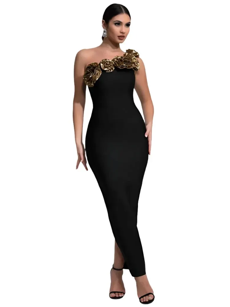 3D Gold Flower Dress