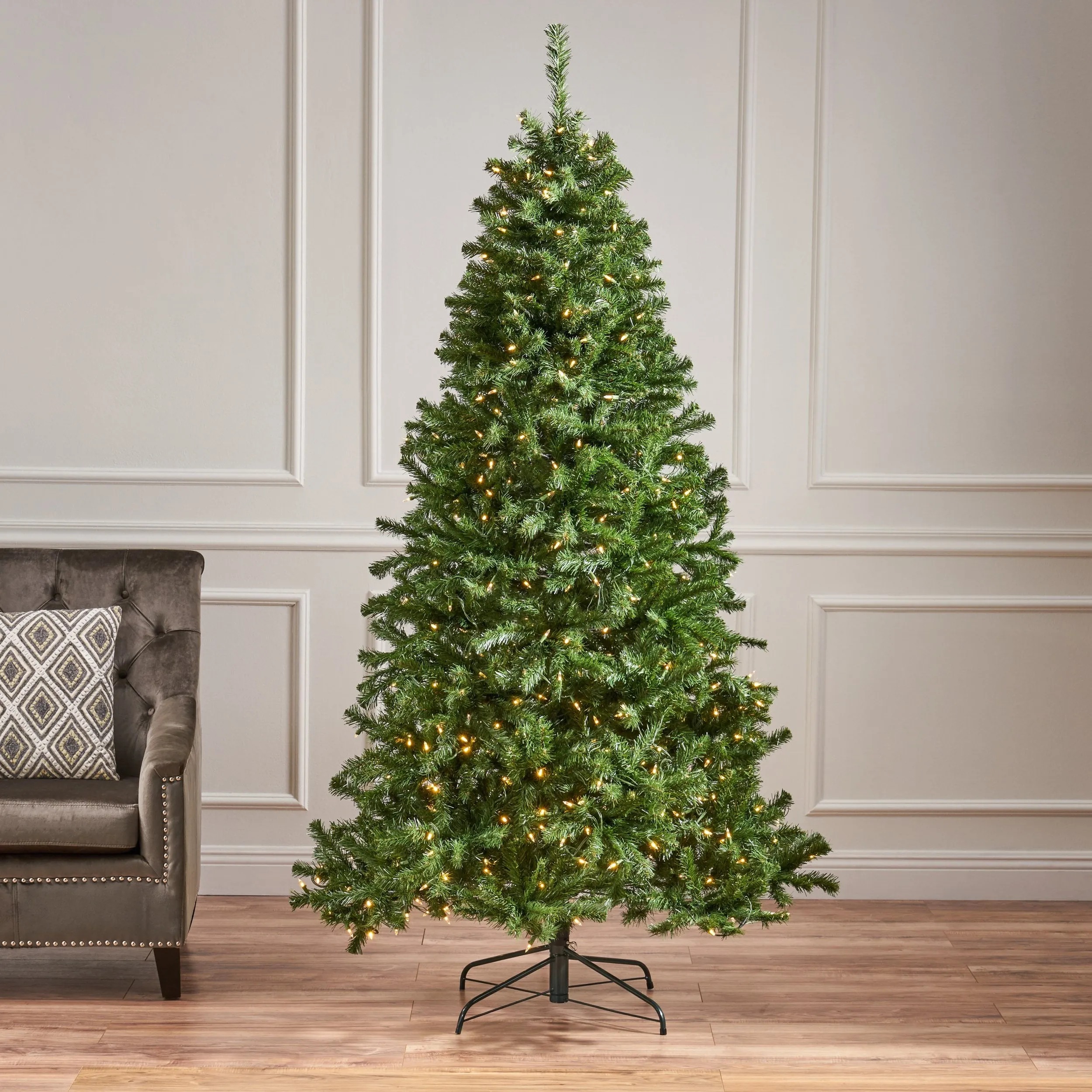 7-foot Noble Fir Pre-Lit Clear LED Hinged Artificial Christmas Tree - NH541113