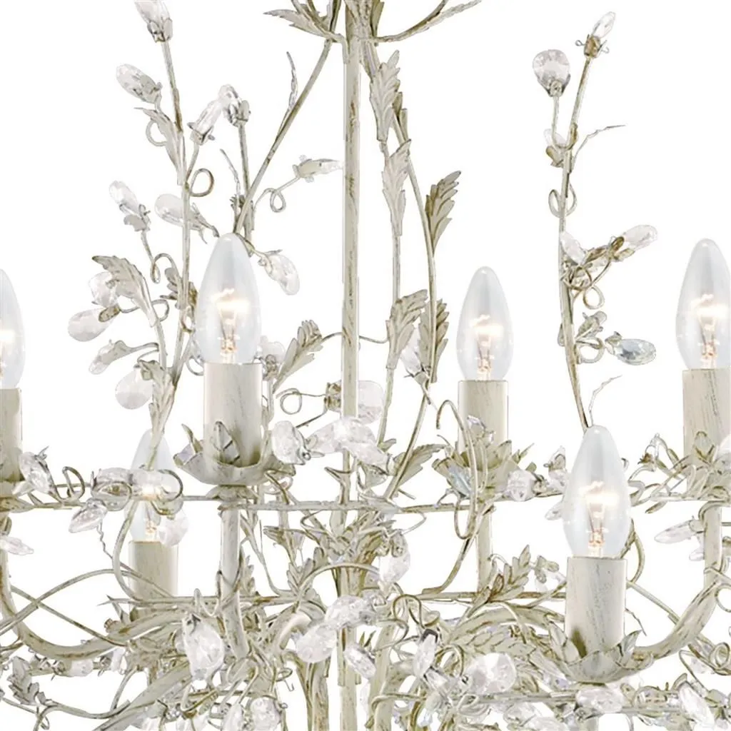 Alamandite 8Lt Centre Ceiling Light - Cream Gold Leaves & Clear Crystal Finish