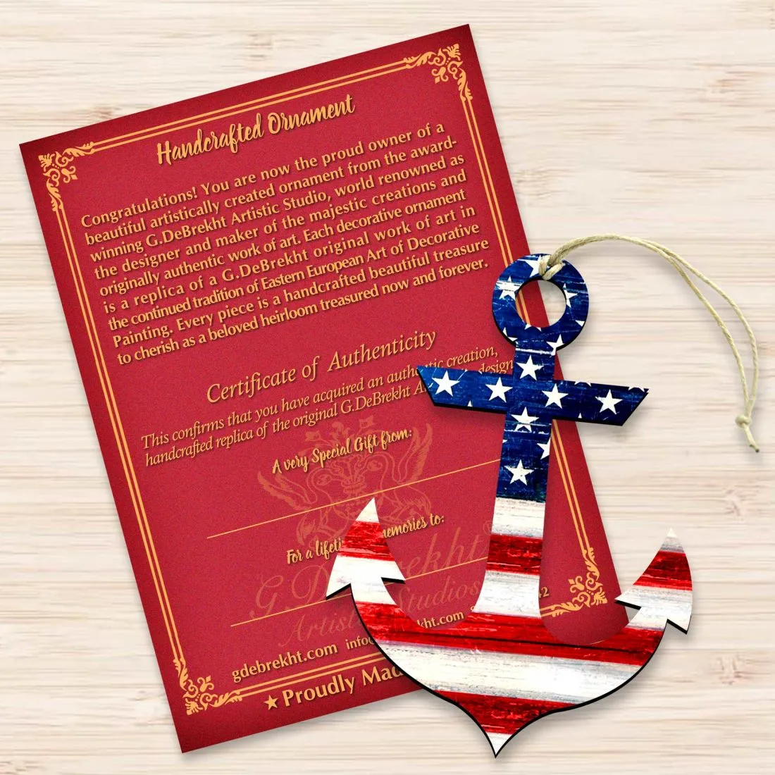 American Flag Anchor Wooden Ornaments by G. DeBrekht - American Patriotic Decor - 8198913