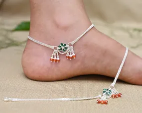 Antique Minimalist Traditional Green Floral Charm Payal