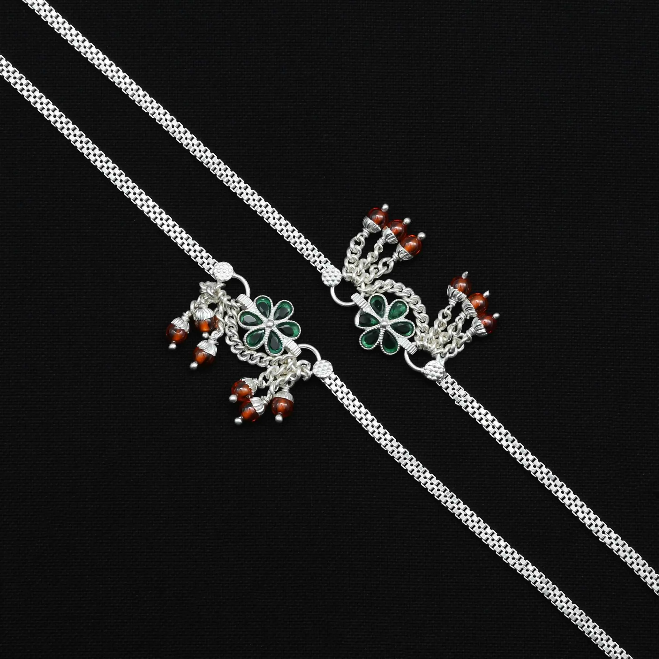 Antique Minimalist Traditional Green Floral Charm Payal