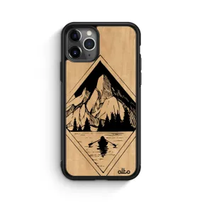 Apple iPhone 13, 12, 11 Wooden Case - Retreat Design | Maple Wood |Lightweight, Hand Crafted, Carved Phone Case