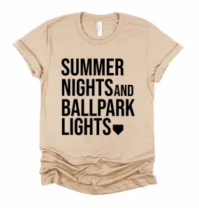 Bella Canvas Summer Nights and Baseball Lights Tee/ Summer Tee