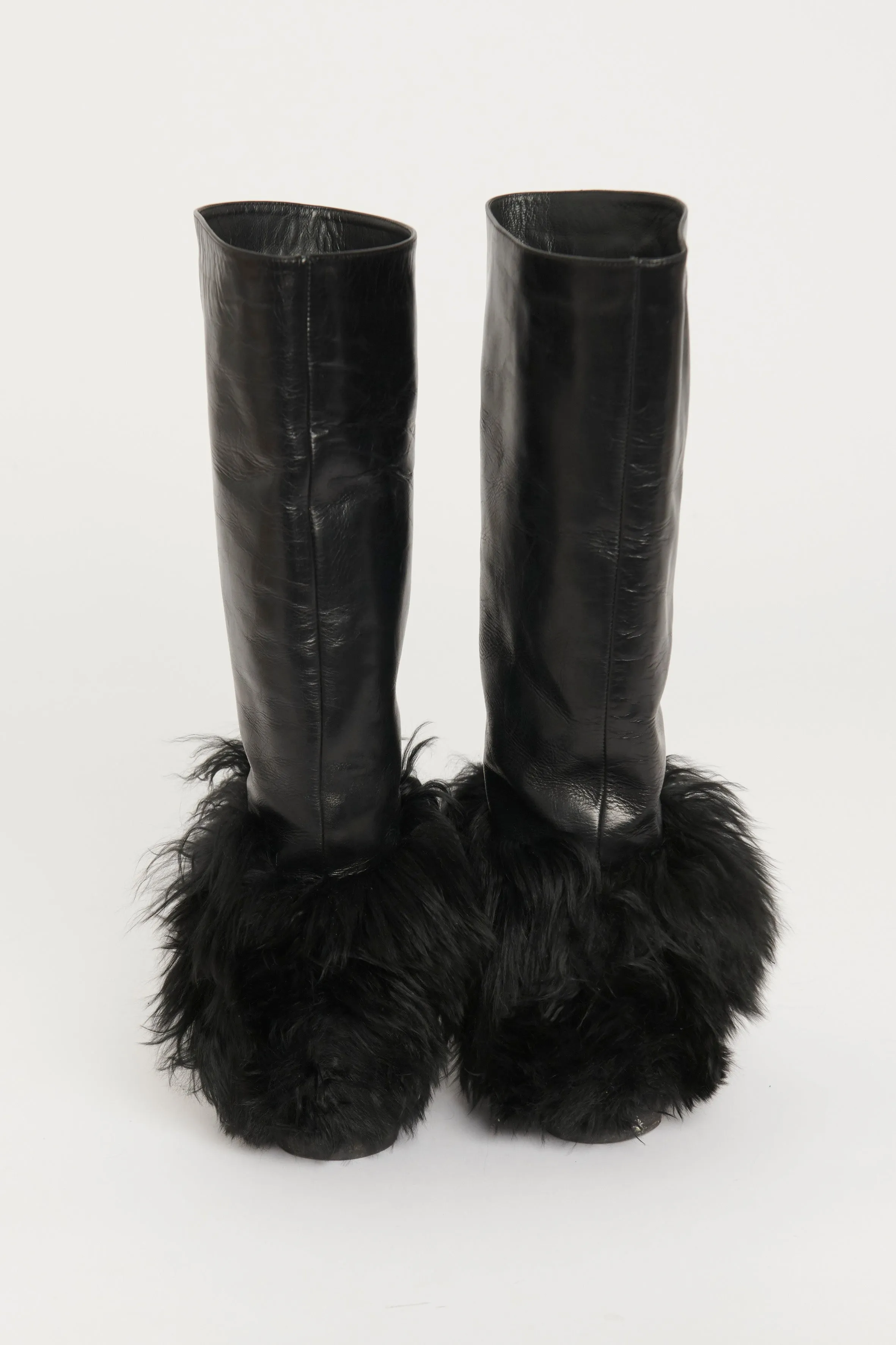 Black Leather Preowned Riding Boots With Shearling Cuff