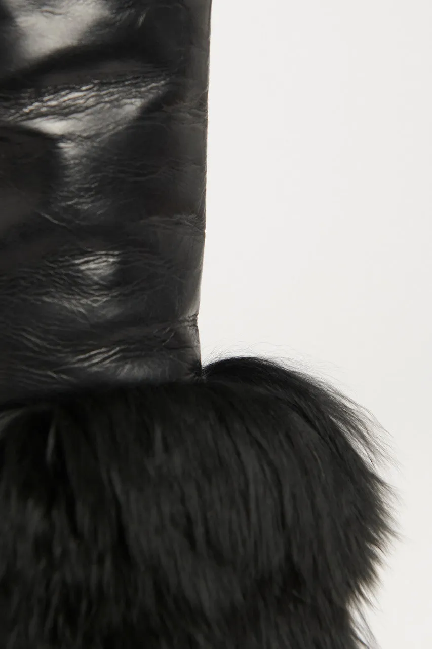 Black Leather Preowned Riding Boots With Shearling Cuff