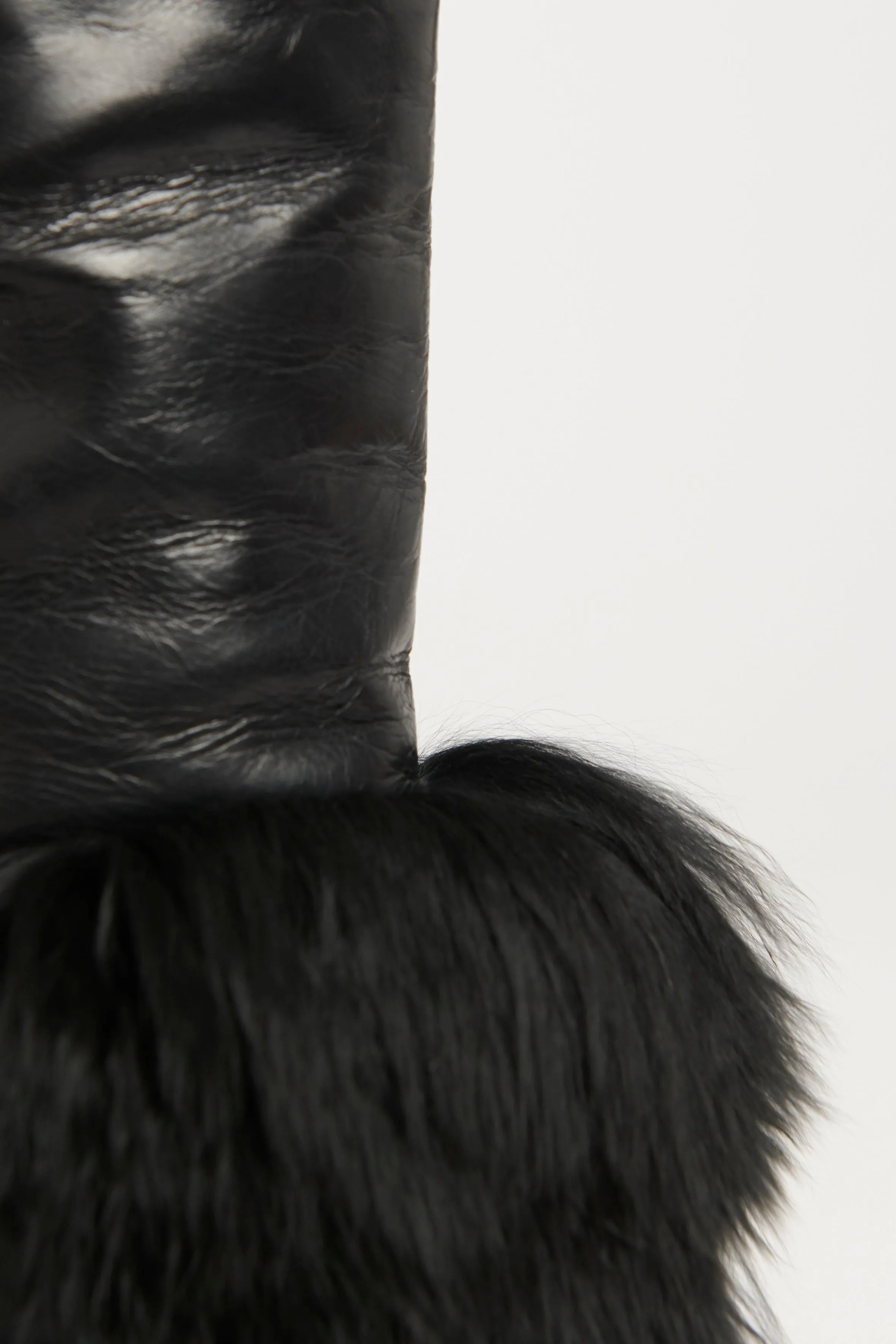 Black Leather Preowned Riding Boots With Shearling Cuff