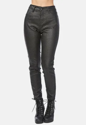 black slither-in textured slim fit pants