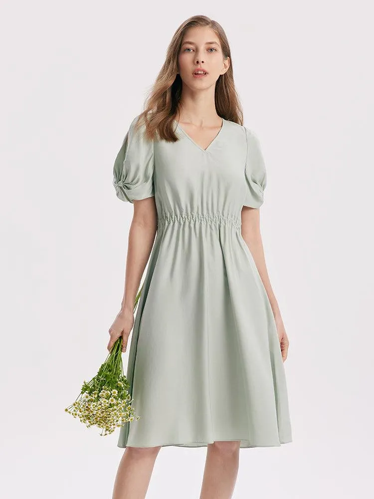 Butterfly Sleeve Gathered Waist Dress