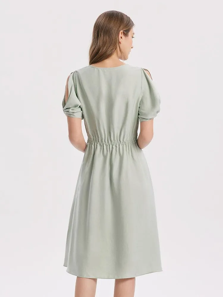 Butterfly Sleeve Gathered Waist Dress