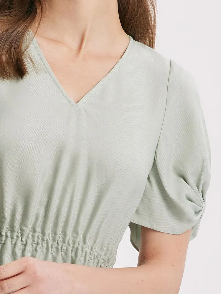 Butterfly Sleeve Gathered Waist Dress
