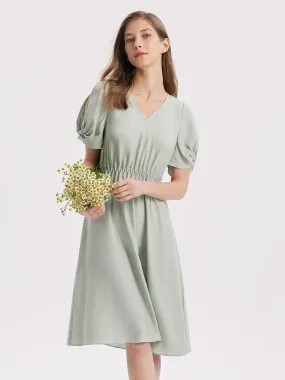 Butterfly Sleeve Gathered Waist Dress