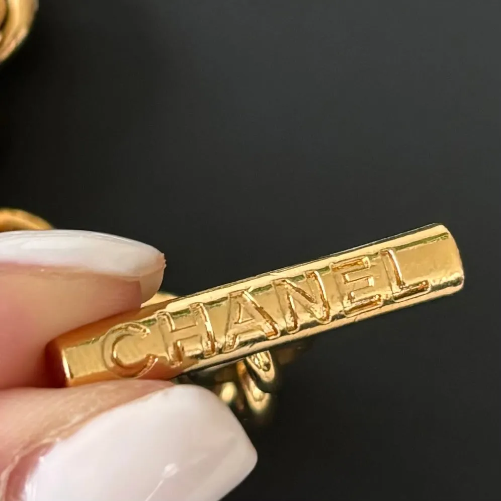 Chanel Gold Tone Crystal Heart Toggle Necklace