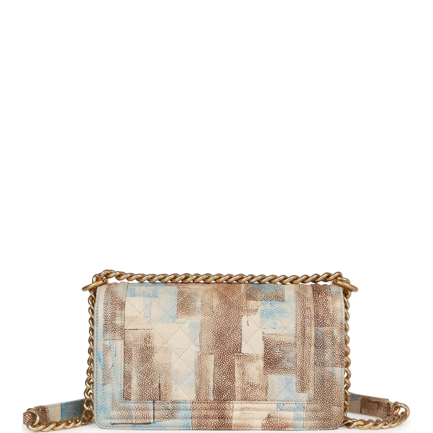 Chanel Medium Boy Bag Beige and Blue Cuba Painted Caviar Gold Hardware