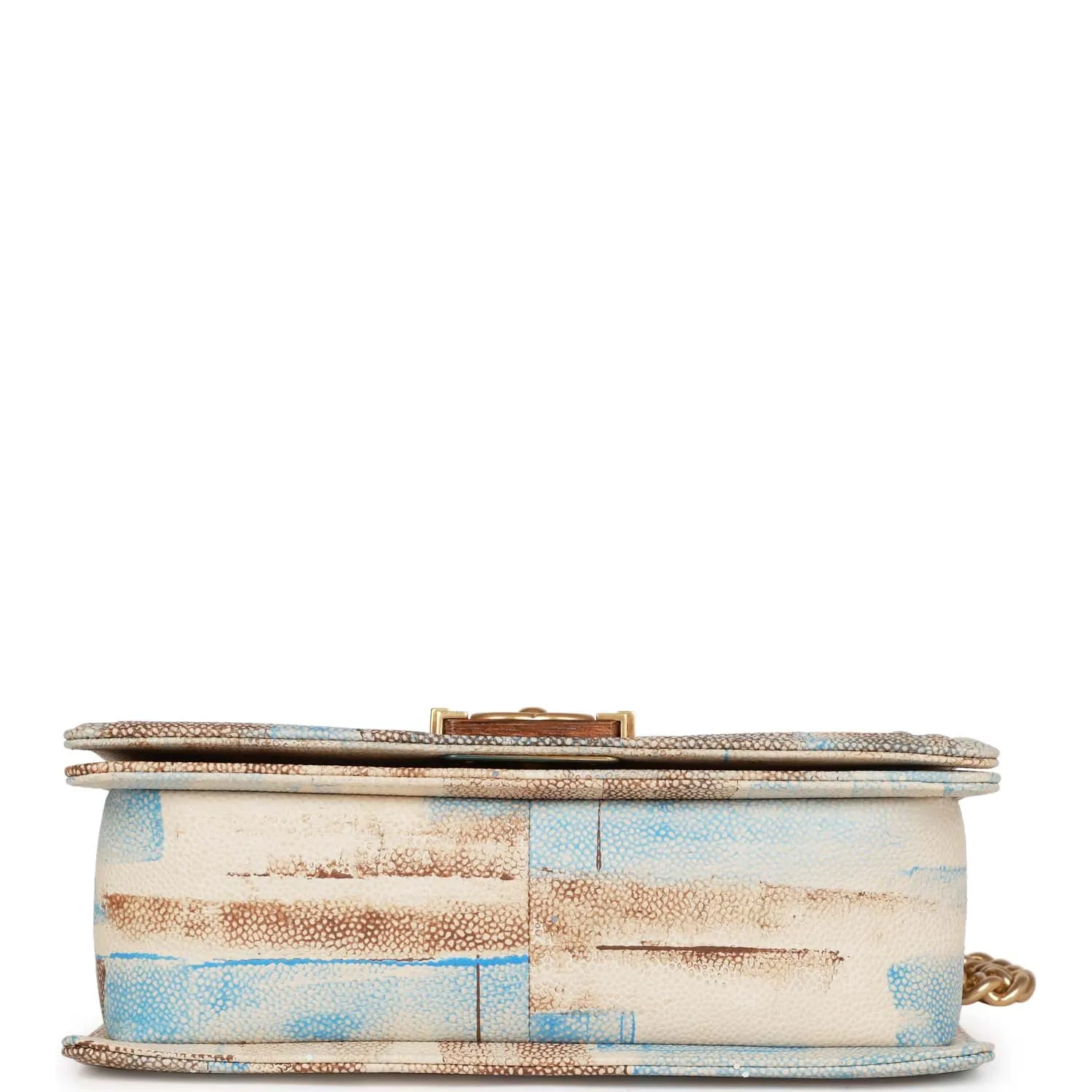 Chanel Medium Boy Bag Beige and Blue Cuba Painted Caviar Gold Hardware