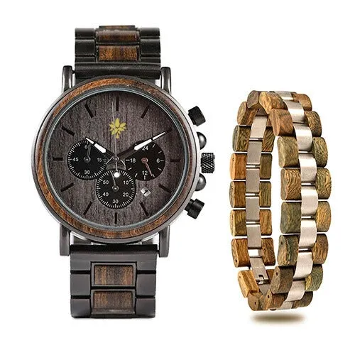Colorado Wooden Chronograph & Bracelet Gift Set (Mens)