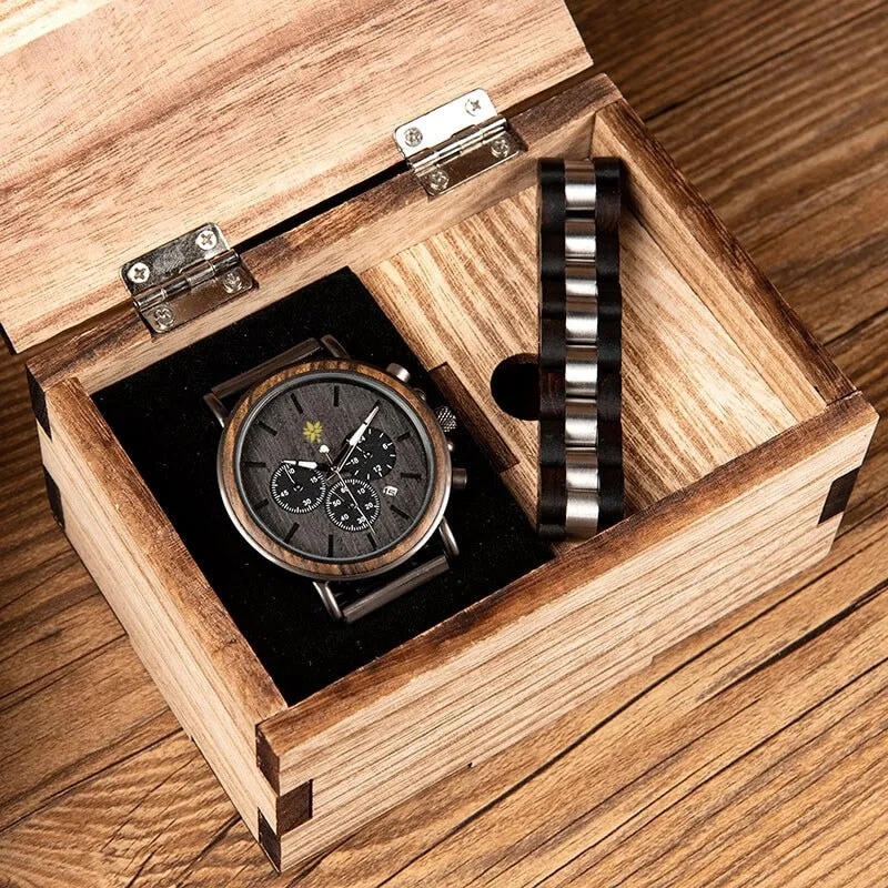 Colorado Wooden Chronograph & Bracelet Gift Set (Mens)