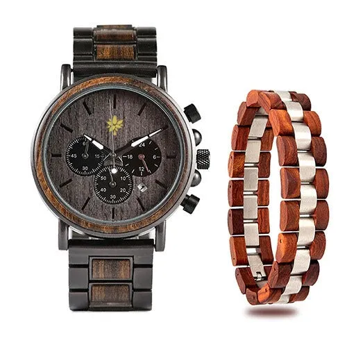 Colorado Wooden Chronograph & Bracelet Gift Set (Mens)