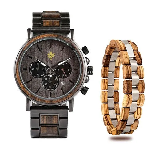 Colorado Wooden Chronograph & Bracelet Gift Set (Mens)