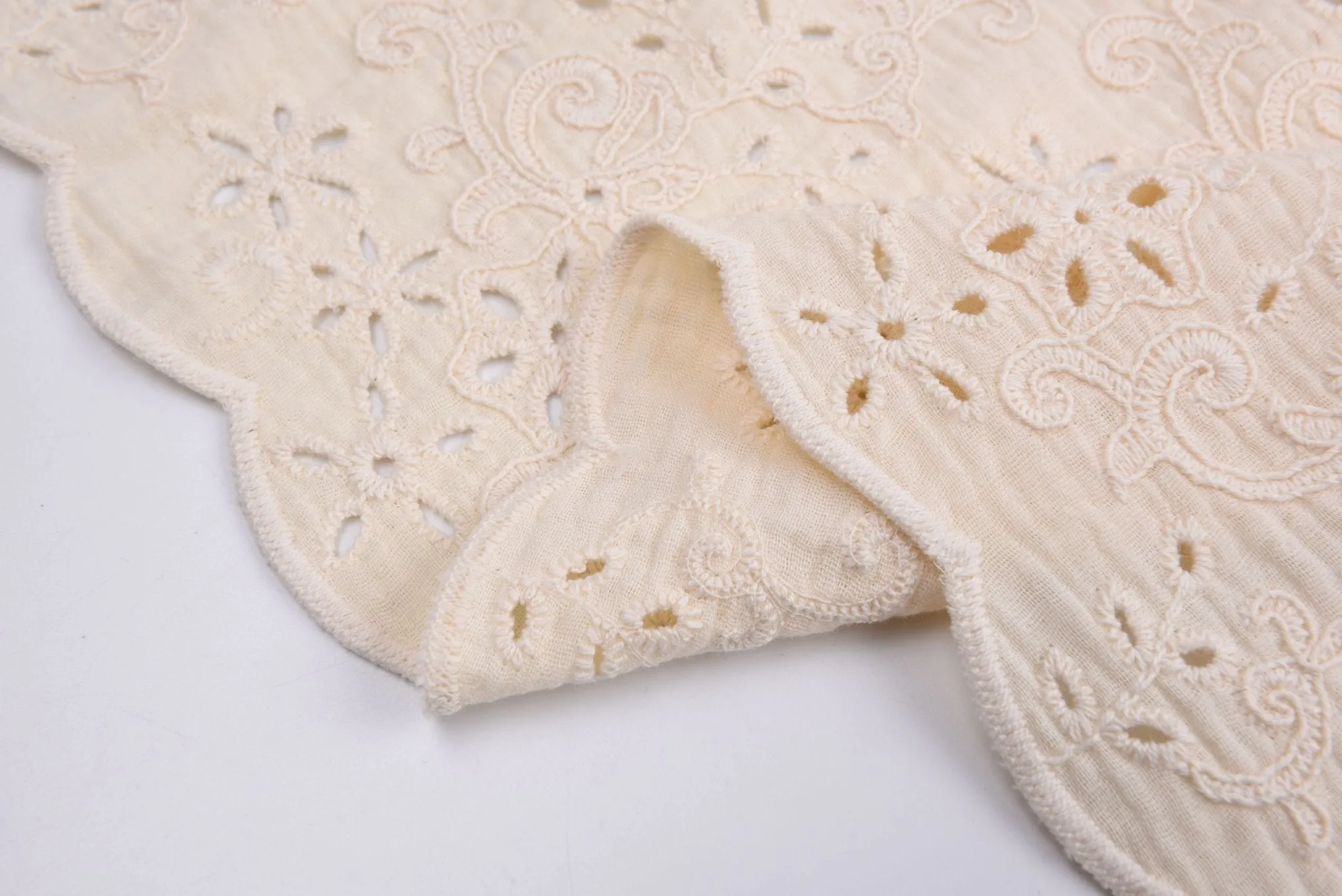 Double Gauze Fabric With 3D Embroidery - NATURAL COLOR