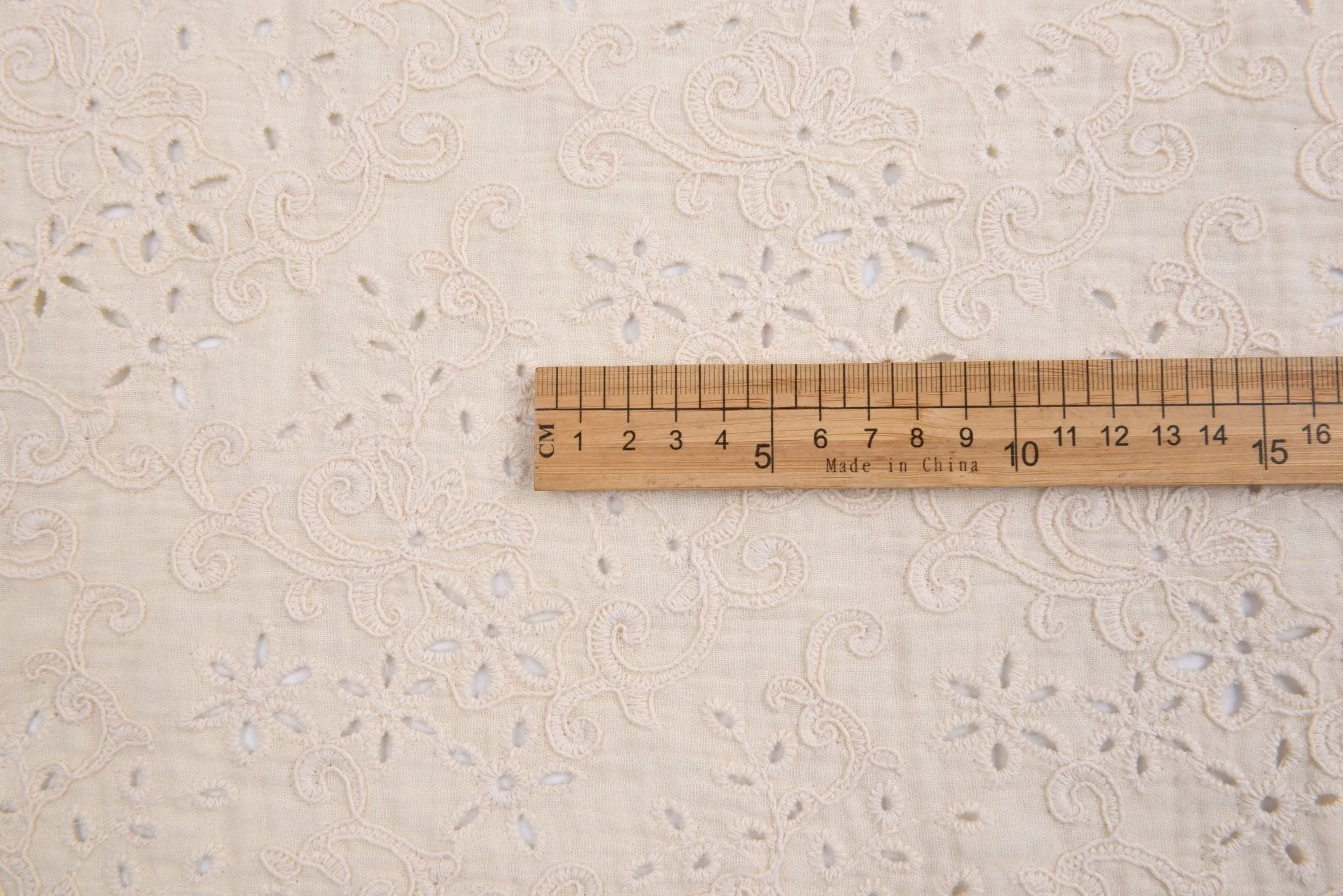 Double Gauze Fabric With 3D Embroidery - NATURAL COLOR