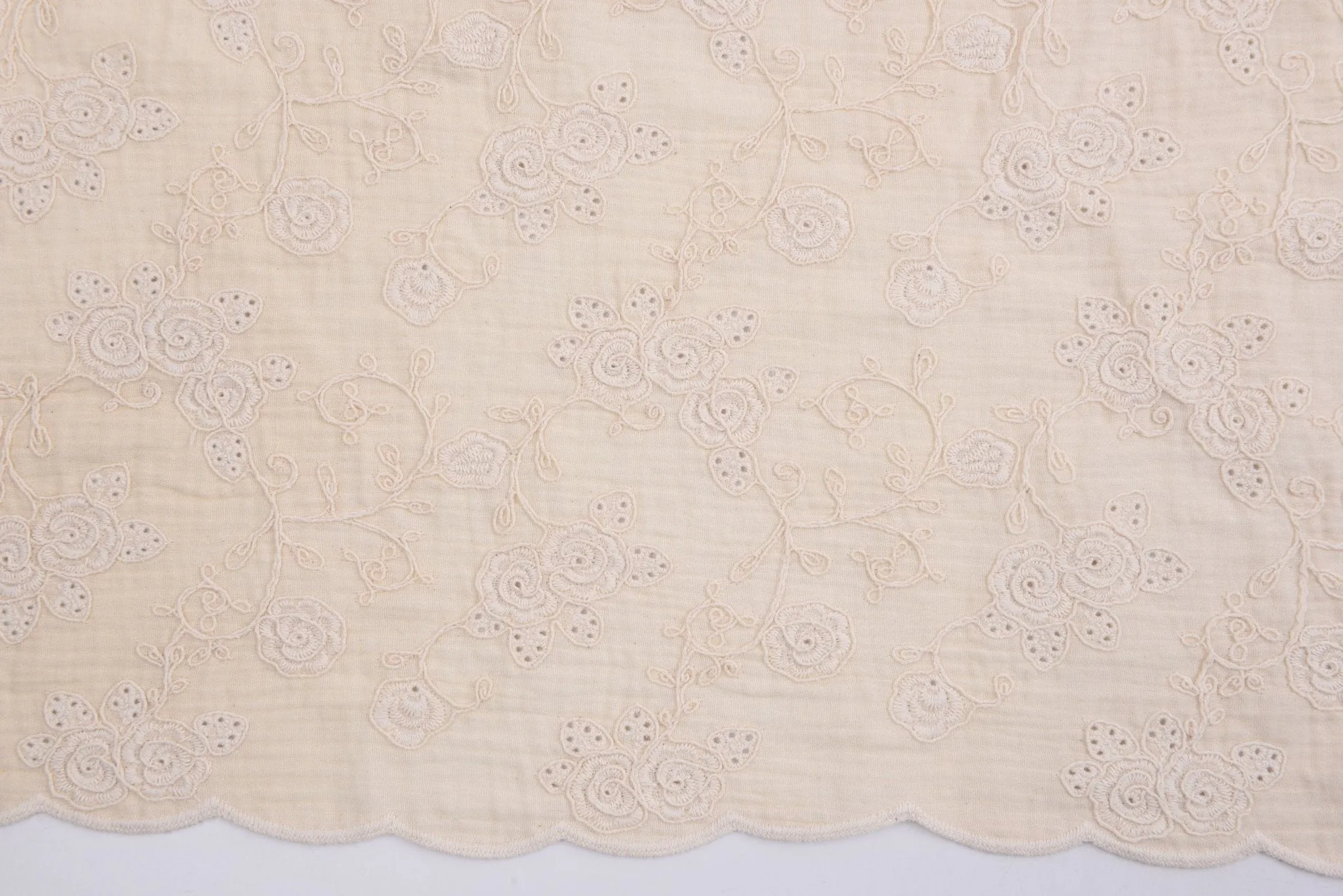 Double Gauze Fabric With 3D Embroidery - NATURAL COLOR