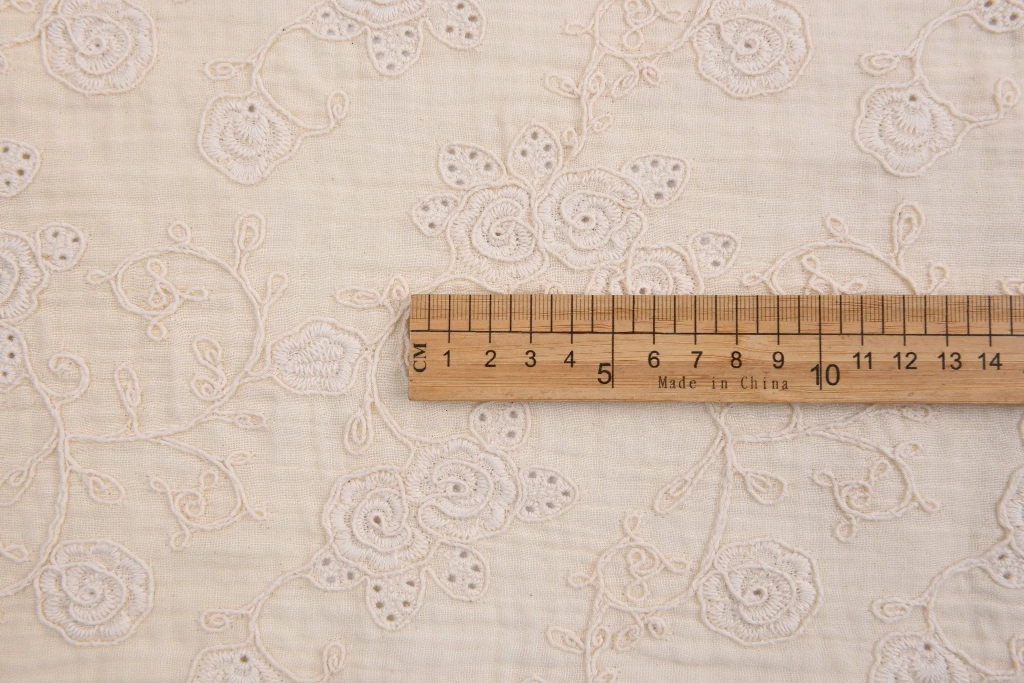 Double Gauze Fabric With 3D Embroidery - NATURAL COLOR